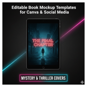 Mystery eBook Mockup & Thriller Cover Template — Editable Blank iPad Bookstagram Advertising Canva Pack