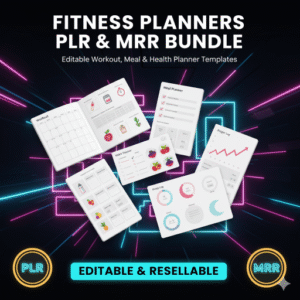 Fitness Planners PLR & MRR Bundle — Editable Workout, Meal & Health Planner Templates
